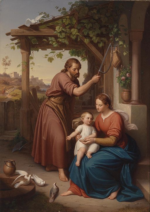 Maleri forestillende Josef, Maria og Jesusbarnet.